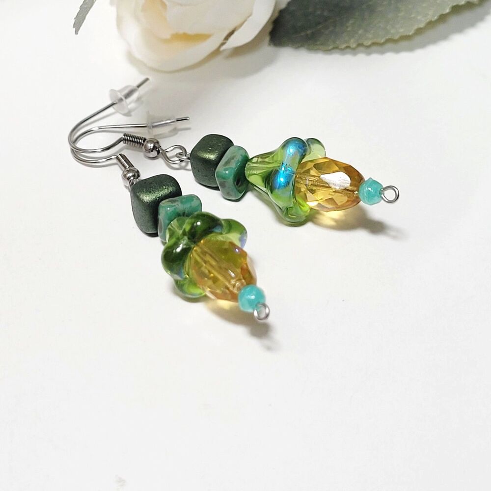 Yellow Glass Stainless Steel Hooks Secret Lore earrings Fairycore Handmade  688■